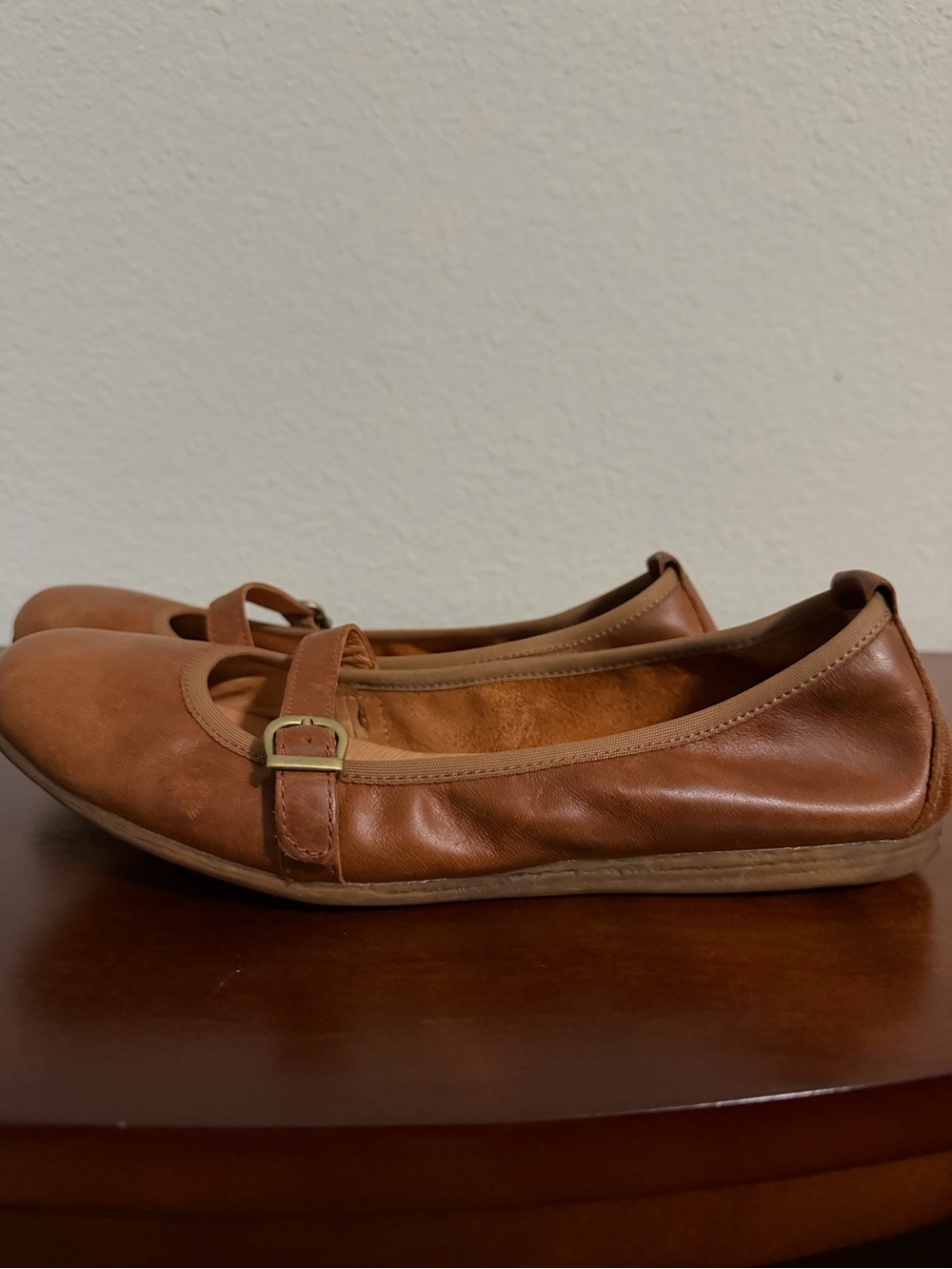 Born Brown Leather Mary Jane Flats with Buckle